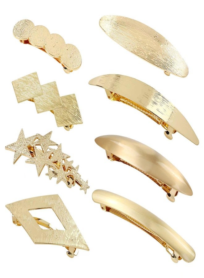 Dizila 8 Pieces Simple Rectangular Oval Star Gold Metal French Hair Barrettes Automatic Spring Snap Hair Clips Clamps Grips Accessories for Women Girls - Image 1